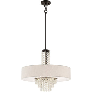 HomeRoots Bronze Five-Light Dimmable Chandelier - Elegant Metal Design with Cylindrical Shades for Any Room 687656