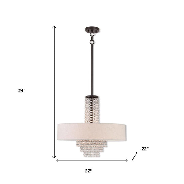HomeRoots Bronze Five-Light Dimmable Chandelier - Elegant Metal Design with Cylindrical Shades for Any Room 687656