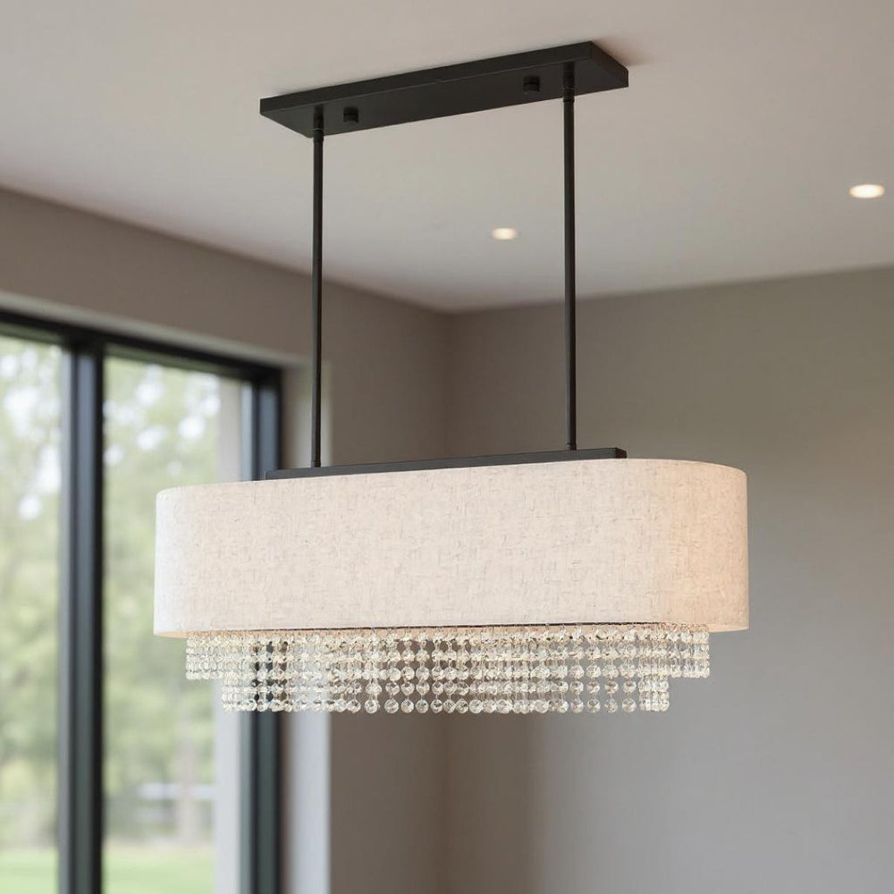 HomeRoots Three Light Dimmable Chandelier with Sleek Cylinder Shades for Modern Interior Elegance & Versatility 687658
