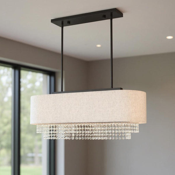 HomeRoots Three Light Dimmable Chandelier with Sleek Cylinder Shades for Modern Interior Elegance & Versatility 687658