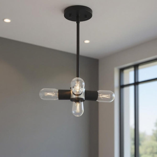 HomeRoots Black Three-Light Dimmable Chandelier with Cylinder Shades for Modern Home Décor and Ambiance 687662