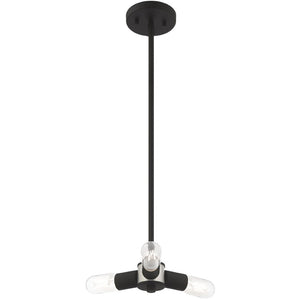 HomeRoots Black Three-Light Dimmable Chandelier with Cylinder Shades for Modern Home Décor and Ambiance 687662