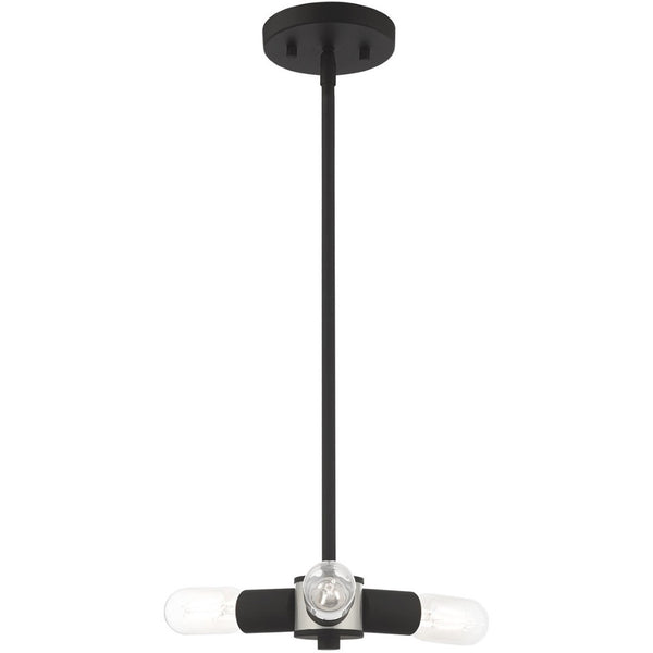 HomeRoots Black Three-Light Dimmable Chandelier with Cylinder Shades for Modern Home Décor and Ambiance 687662