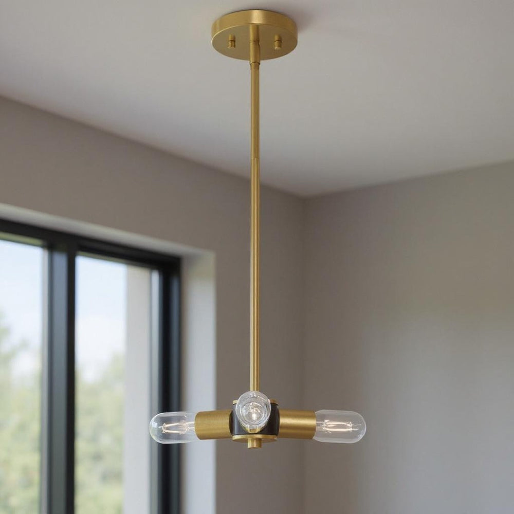 HomeRoots Three Light Dimmable Chandelier with Sleek Cylindrical Shades for Modern Home Ambiance and Style 687663