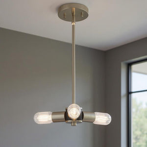 HomeRoots Three Light Dimmable Chandelier with Cylinder Shades - Modern Steel Design for Versatile Spaces 687664
