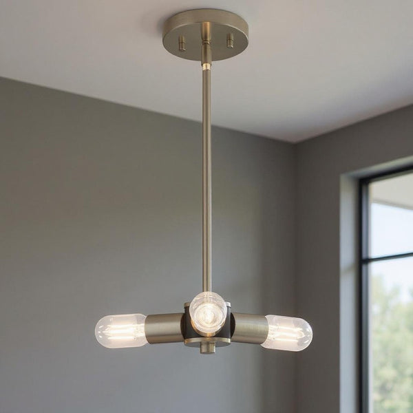 HomeRoots Three Light Dimmable Chandelier with Cylinder Shades - Modern Steel Design for Versatile Spaces 687664
