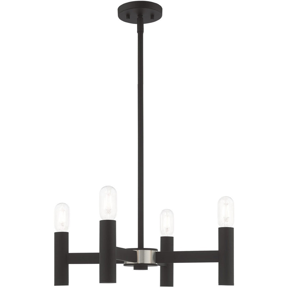 HomeRoots Black Four-Light Dimmable Chandelier with Unique Cylinder Shades for Modern Home Elegance 687665