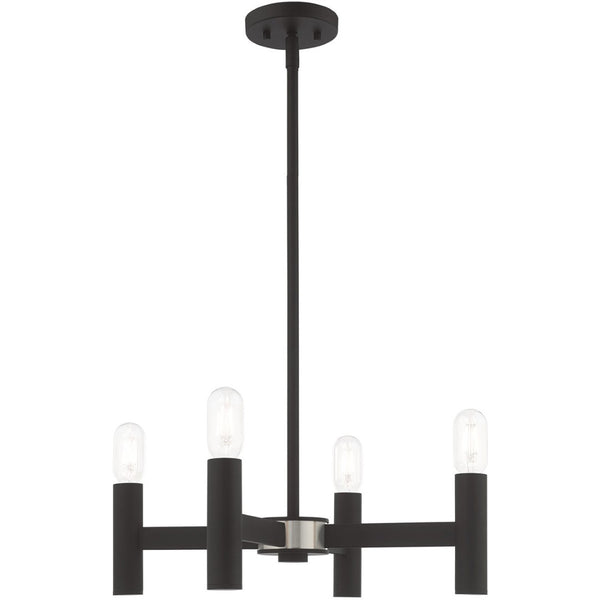 HomeRoots Black Four-Light Dimmable Chandelier with Unique Cylinder Shades for Modern Home Elegance 687665
