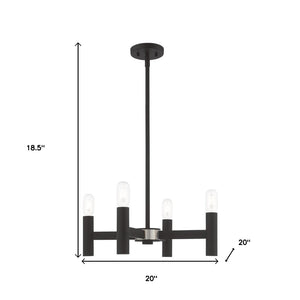 HomeRoots Black Four-Light Dimmable Chandelier with Unique Cylinder Shades for Modern Home Elegance 687665