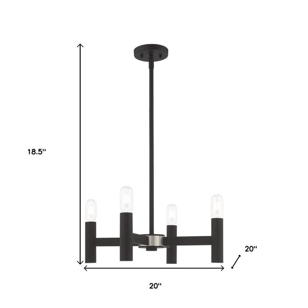 HomeRoots Black Four-Light Dimmable Chandelier with Unique Cylinder Shades for Modern Home Elegance 687665