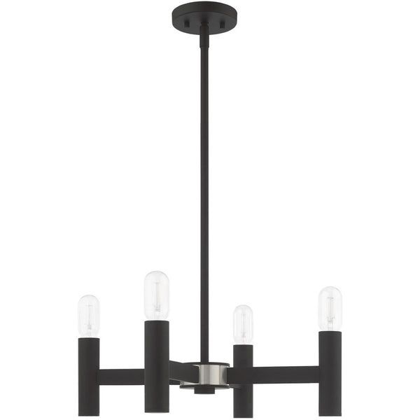 HomeRoots Black Four-Light Dimmable Chandelier with Unique Cylinder Shades for Modern Home Elegance 687665