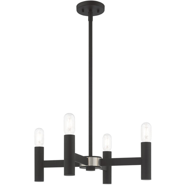 HomeRoots Black Four-Light Dimmable Chandelier with Unique Cylinder Shades for Modern Home Elegance 687665