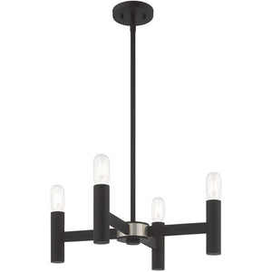 HomeRoots Black Four-Light Dimmable Chandelier with Unique Cylinder Shades for Modern Home Elegance 687665