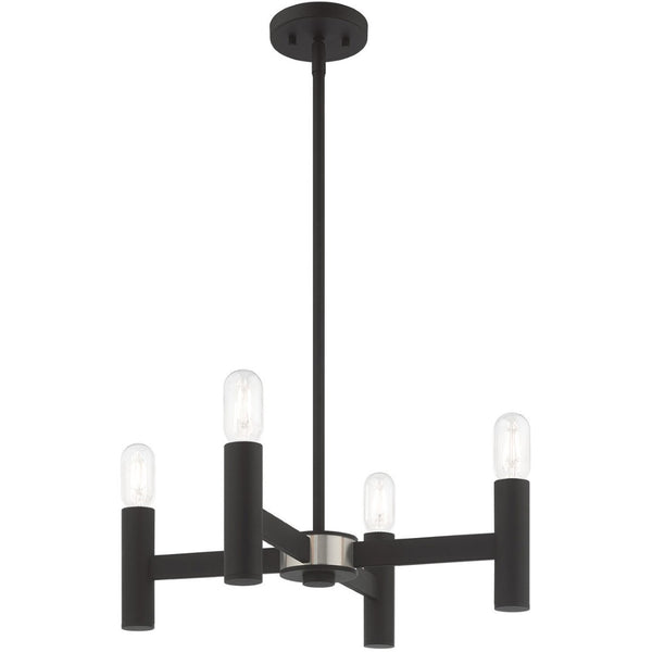 HomeRoots Black Four-Light Dimmable Chandelier with Unique Cylinder Shades for Modern Home Elegance 687665