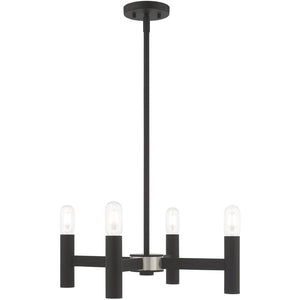 HomeRoots Black Four-Light Dimmable Chandelier with Unique Cylinder Shades for Modern Home Elegance 687665