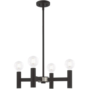 HomeRoots Black Four-Light Dimmable Chandelier with Unique Cylinder Shades for Modern Home Elegance 687665
