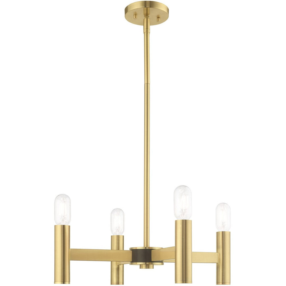 HomeRoots Four Light Dimmable Chandelier with Sleek Cylinder Shades for Modern Spaces and Adjustable Illumination 687666