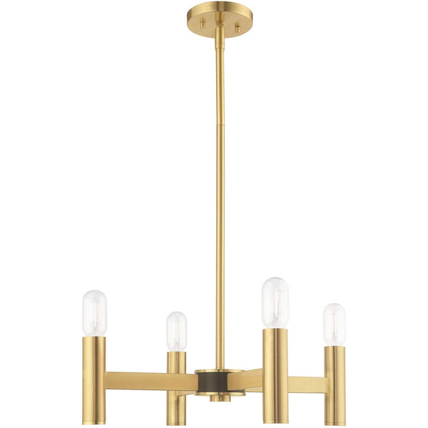 HomeRoots Four Light Dimmable Chandelier with Sleek Cylinder Shades for Modern Spaces and Adjustable Illumination 687666