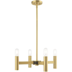 HomeRoots Four Light Dimmable Chandelier with Sleek Cylinder Shades for Modern Spaces and Adjustable Illumination 687666