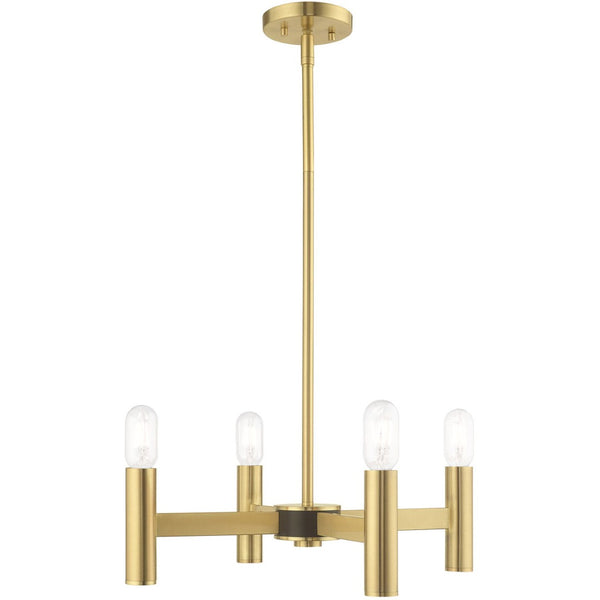 HomeRoots Four Light Dimmable Chandelier with Sleek Cylinder Shades for Modern Spaces and Adjustable Illumination 687666