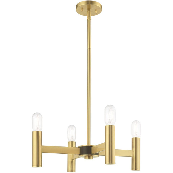 HomeRoots Four Light Dimmable Chandelier with Sleek Cylinder Shades for Modern Spaces and Adjustable Illumination 687666