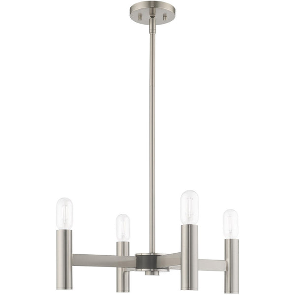 HomeRoots Four Light Dimmable Chandelier with Elegant Cylindrical Shades - Modern Ambient Lighting Fixture 687667