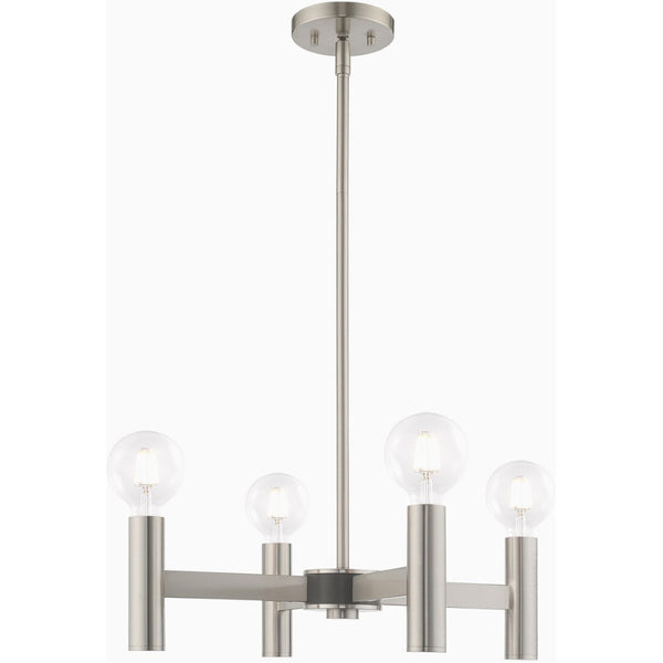 HomeRoots Four Light Dimmable Chandelier with Elegant Cylindrical Shades - Modern Ambient Lighting Fixture 687667