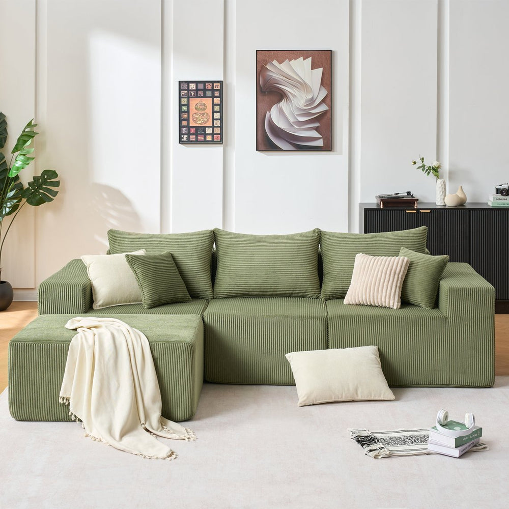 English Elm 4-Piece Modular L-Shaped Sectional Sofa - No Assembly, Plush Corduroy, Spacious Chaise for Lounging W3163S00048