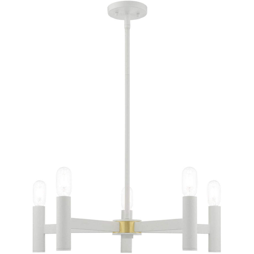 HomeRoots White Five-Light Dimmable Chandelier with Cylindrical Shades - Modern Illumination for Any Space 687668