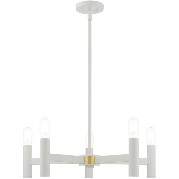 HomeRoots White Five-Light Dimmable Chandelier with Cylindrical Shades - Modern Illumination for Any Space 687668