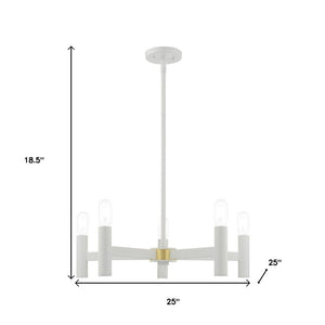 HomeRoots White Five-Light Dimmable Chandelier with Cylindrical Shades - Modern Illumination for Any Space 687668