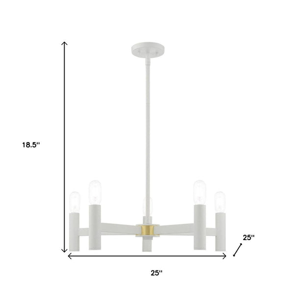 HomeRoots White Five-Light Dimmable Chandelier with Cylindrical Shades - Modern Illumination for Any Space 687668