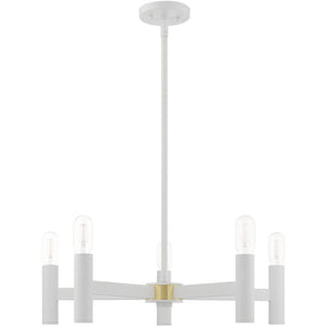 HomeRoots White Five-Light Dimmable Chandelier with Cylindrical Shades - Modern Illumination for Any Space 687668