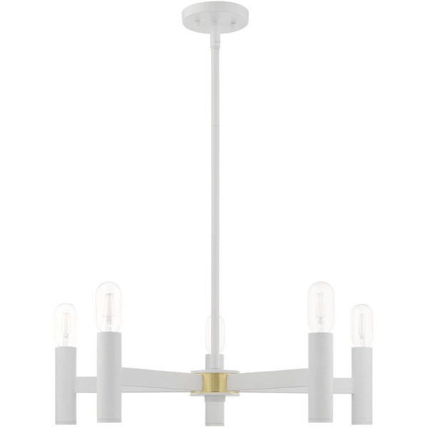 HomeRoots White Five-Light Dimmable Chandelier with Cylindrical Shades - Modern Illumination for Any Space 687668