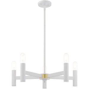 HomeRoots White Five-Light Dimmable Chandelier with Cylindrical Shades - Modern Illumination for Any Space 687668