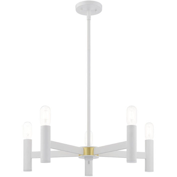 HomeRoots White Five-Light Dimmable Chandelier with Cylindrical Shades - Modern Illumination for Any Space 687668