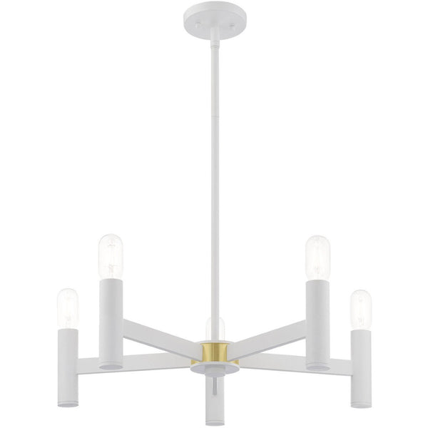 HomeRoots White Five-Light Dimmable Chandelier with Cylindrical Shades - Modern Illumination for Any Space 687668