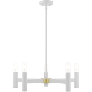 HomeRoots White Five-Light Dimmable Chandelier with Cylindrical Shades - Modern Illumination for Any Space 687668