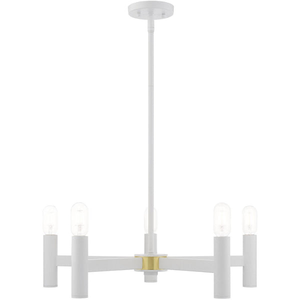 HomeRoots White Five-Light Dimmable Chandelier with Cylindrical Shades - Modern Illumination for Any Space 687668