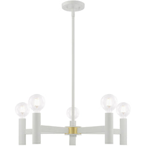 HomeRoots White Five-Light Dimmable Chandelier with Cylindrical Shades - Modern Illumination for Any Space 687668