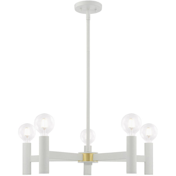 HomeRoots White Five-Light Dimmable Chandelier with Cylindrical Shades - Modern Illumination for Any Space 687668