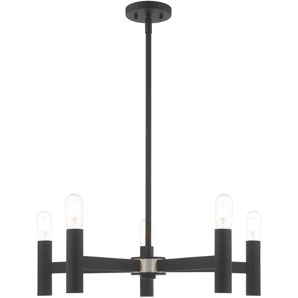 HomeRoots Black Five-Light Dimmable Chandelier – Modern Design with Cylinder Shades for Stylish Illumination 687669