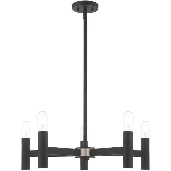 HomeRoots Black Five-Light Dimmable Chandelier – Modern Design with Cylinder Shades for Stylish Illumination 687669