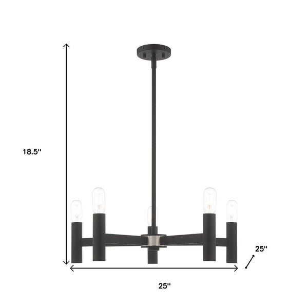 HomeRoots Black Five-Light Dimmable Chandelier – Modern Design with Cylinder Shades for Stylish Illumination 687669