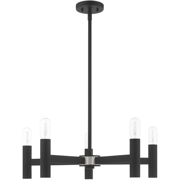 HomeRoots Black Five-Light Dimmable Chandelier – Modern Design with Cylinder Shades for Stylish Illumination 687669