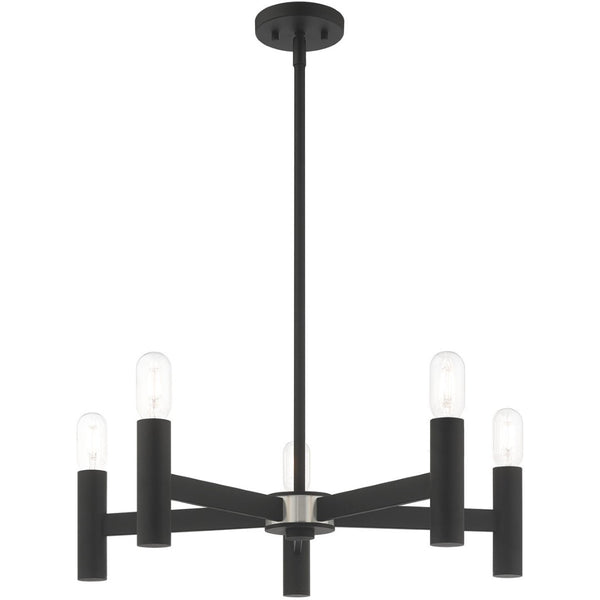 HomeRoots Black Five-Light Dimmable Chandelier – Modern Design with Cylinder Shades for Stylish Illumination 687669