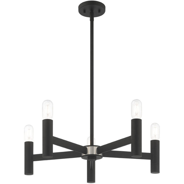 HomeRoots Black Five-Light Dimmable Chandelier – Modern Design with Cylinder Shades for Stylish Illumination 687669