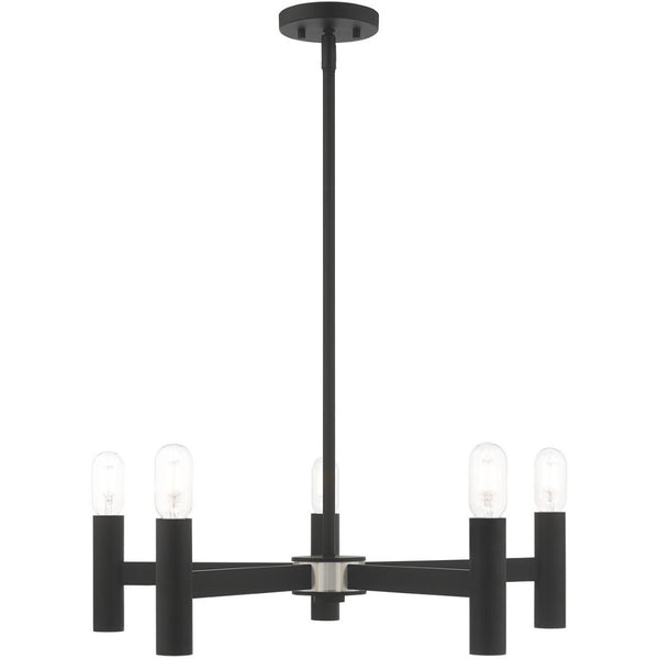 HomeRoots Black Five-Light Dimmable Chandelier – Modern Design with Cylinder Shades for Stylish Illumination 687669