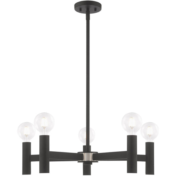 HomeRoots Black Five-Light Dimmable Chandelier – Modern Design with Cylinder Shades for Stylish Illumination 687669