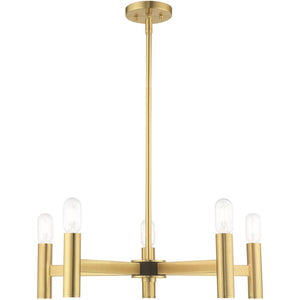 HomeRoots Five Light Dimmable Chandelier with Unique Cylinder Shades for Modern Interior Ambiance & Style 687670